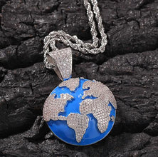 World Map Pendant Iced Out